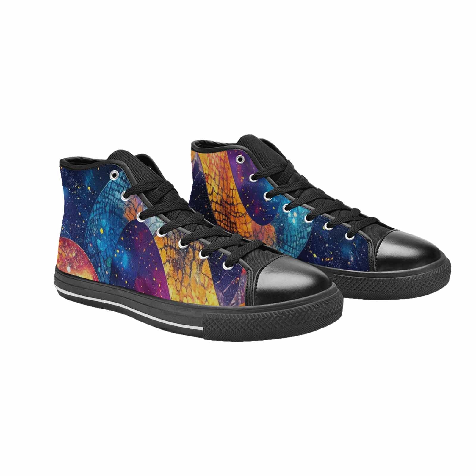 WOMEN'S Galaxy Snake Print High Top Canvas Vibrant Chaos Sneakers