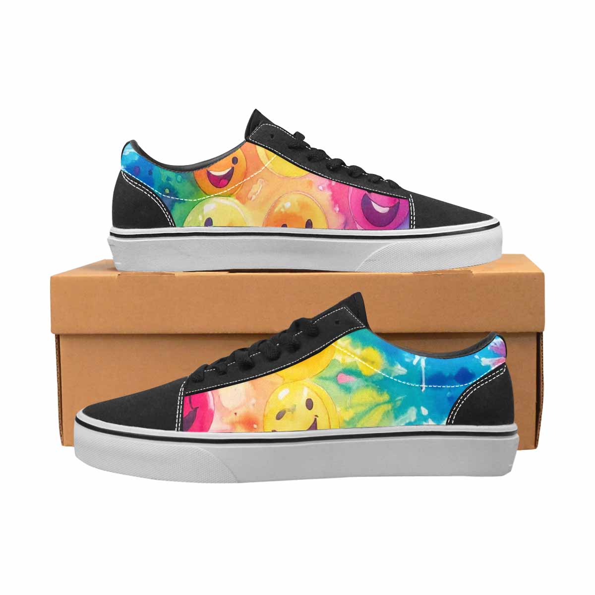 WOMEN'S Smiley Facessmiley Faces  Lace-Up Canvas Cottagecore Custom Sneakers