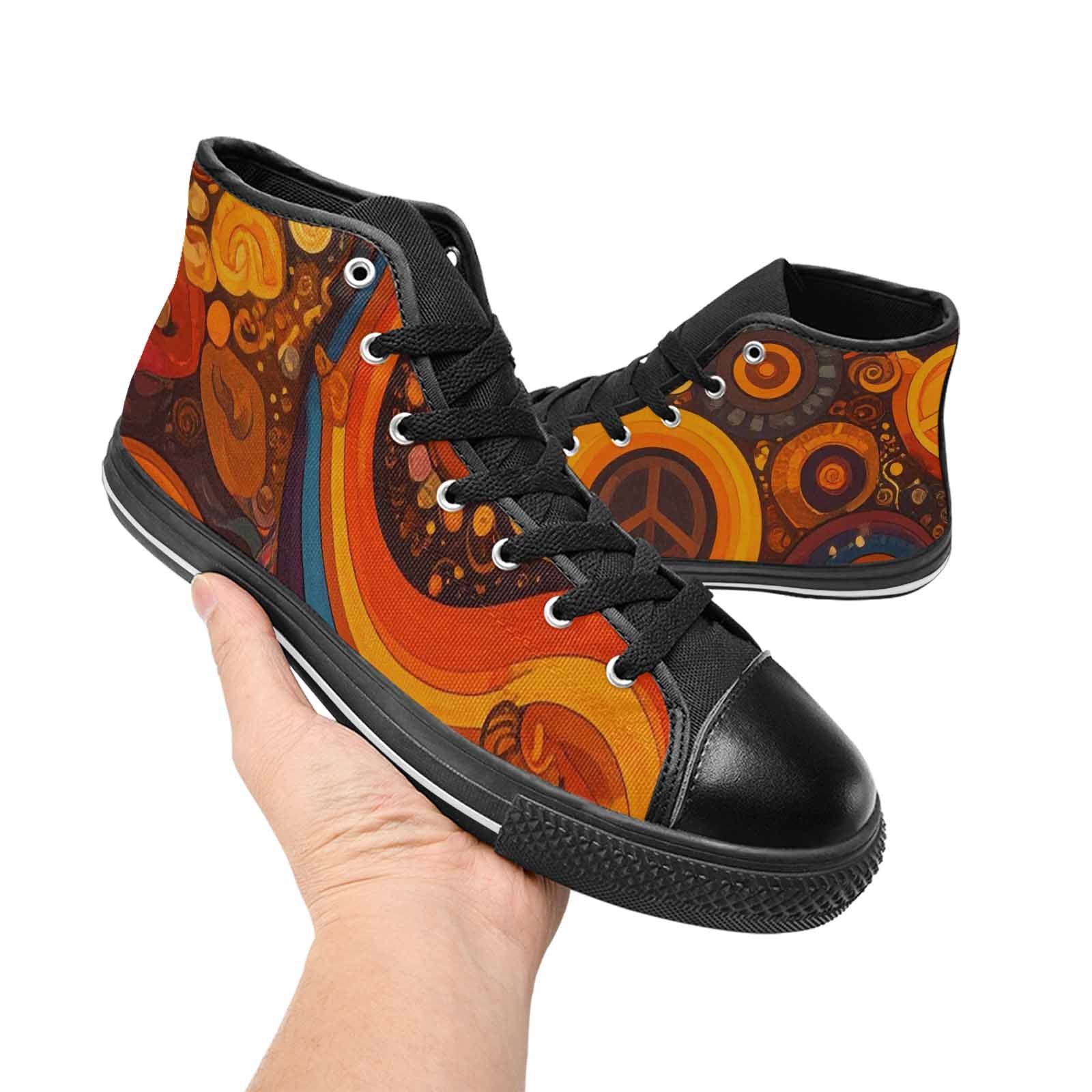 MEN'S Groovy 70S Peace High Top Canvas Neon Fantasy Shoes