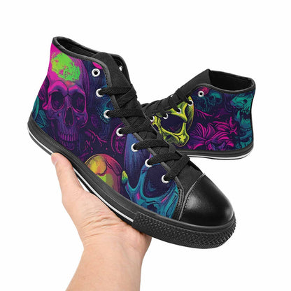 MEN'S Skulls - Neon High Top Canvas Vibrant Chaos Custom Sneakers