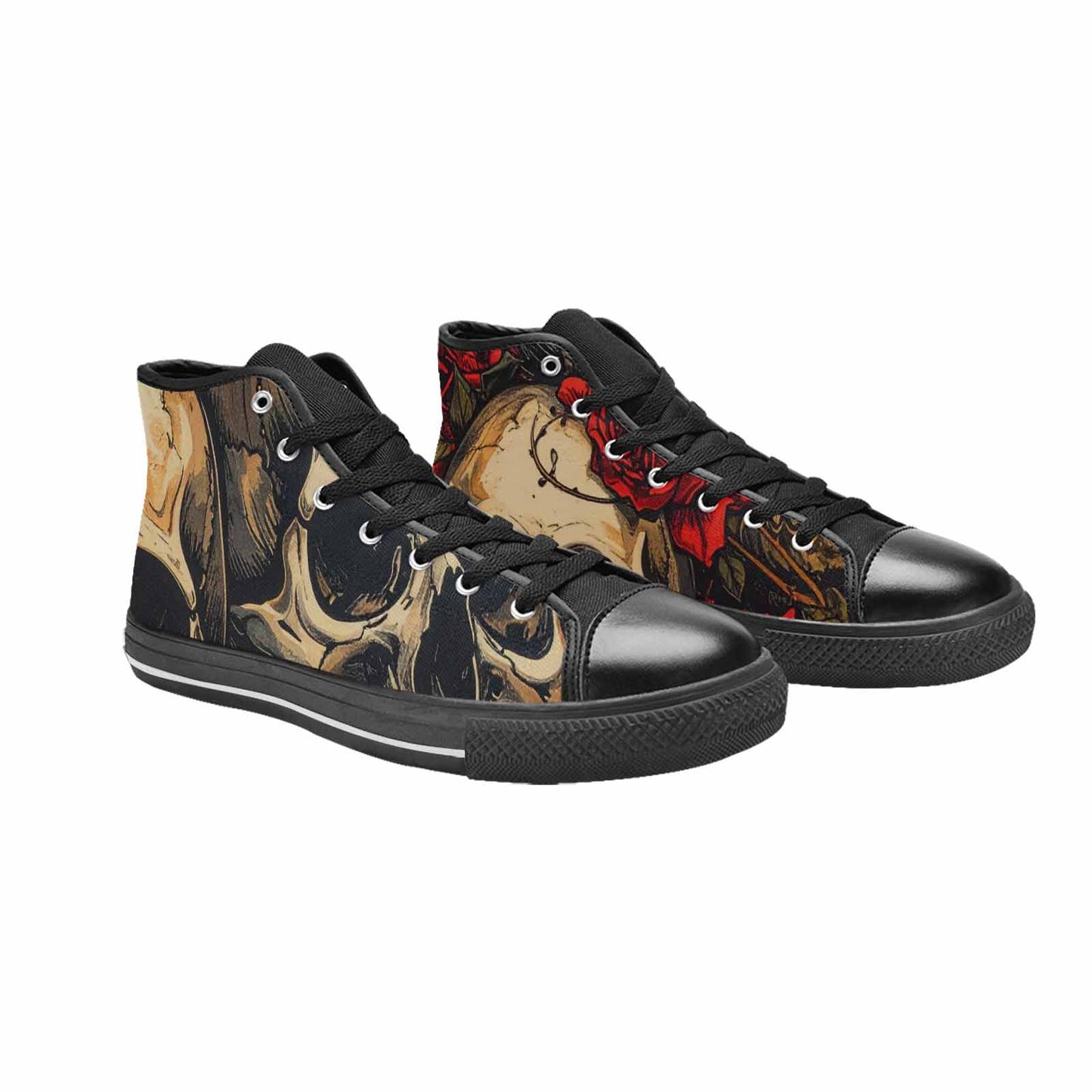 MEN'S Skulls Roses Bold Pen Ink High Top Canvas Dreamcore Sneakers