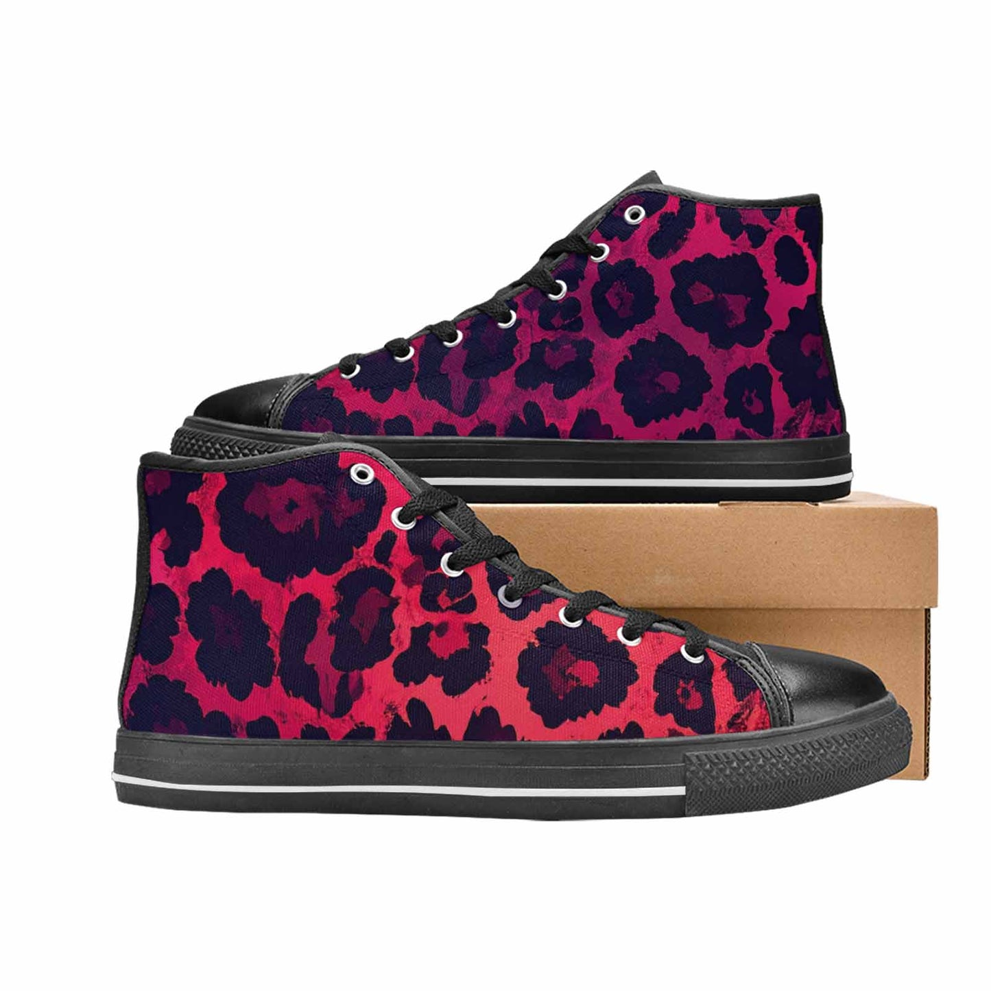 MEN'S Leopard Print Dark High Top Canvas Neon Fantasy Sneakers