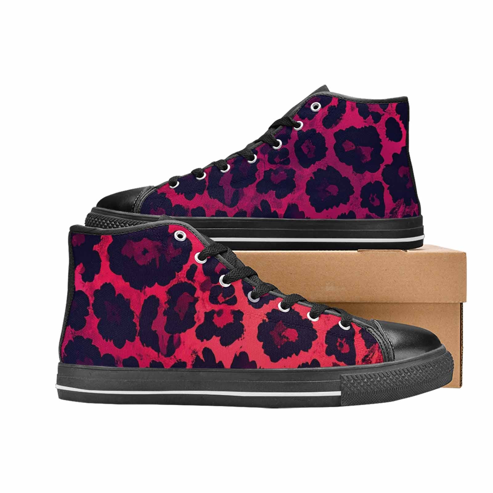 MEN'S Leopard Print Dark High Top Canvas Neon Fantasy Sneakers