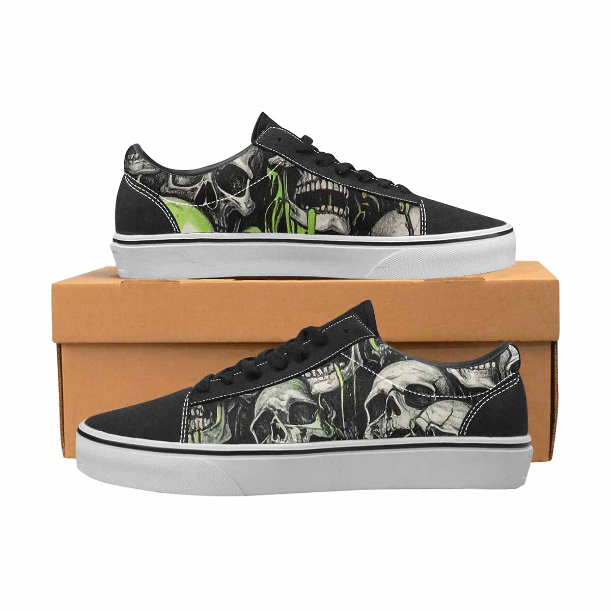 WOMEN'S Skulls Black & Green Ink Canvas One Of A Kind Y2K Shoes