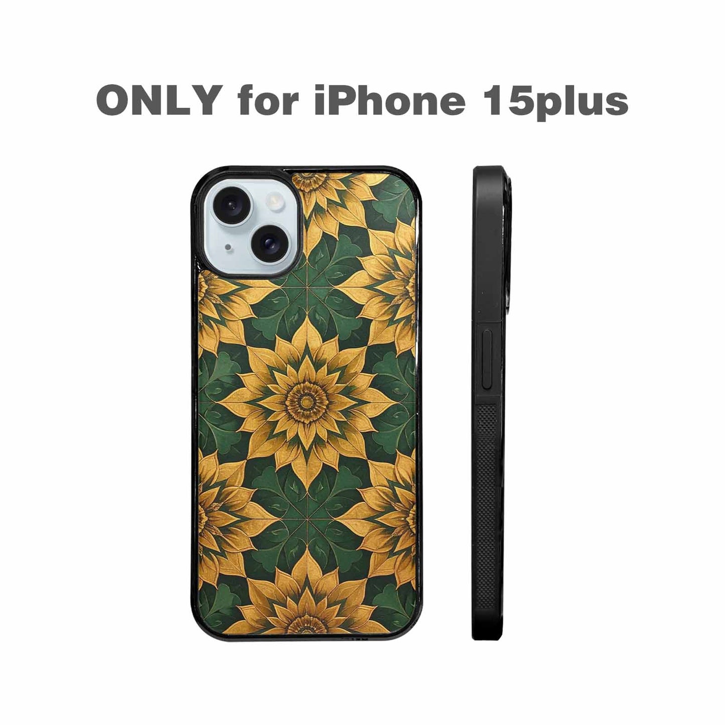iPhone 15 Plus Case — Sunflower Mandala Kaleidoscope Custom, Custom Phone Case