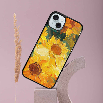 iPhone 15 Plus Case — Impressionist Sunflower Brushstroke Pattern Hundreds Of, Custom Art Phone Cover