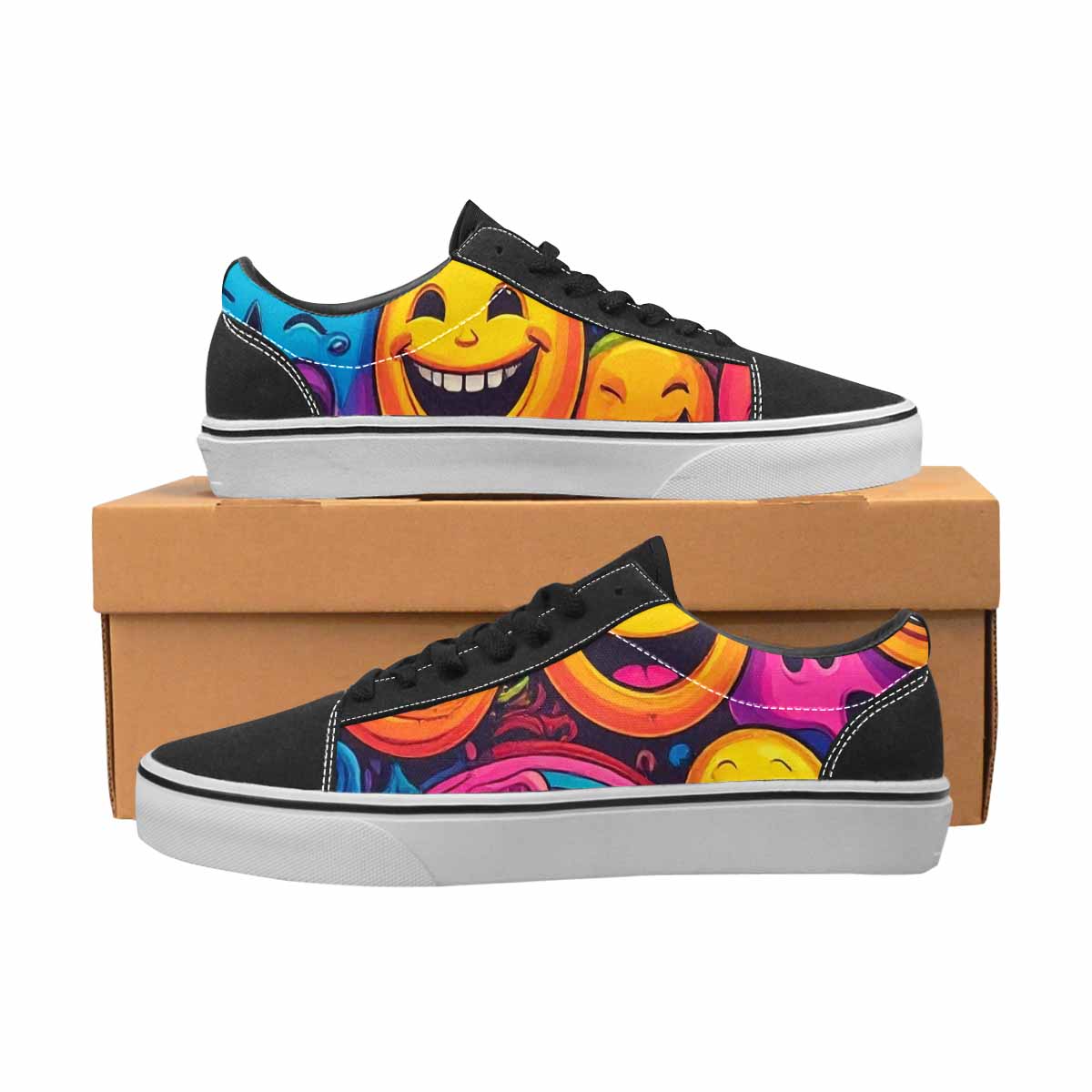 WOMEN'S Yellow Smiley Face Canvas Lace-Up Cottagecore Custom Sneakers