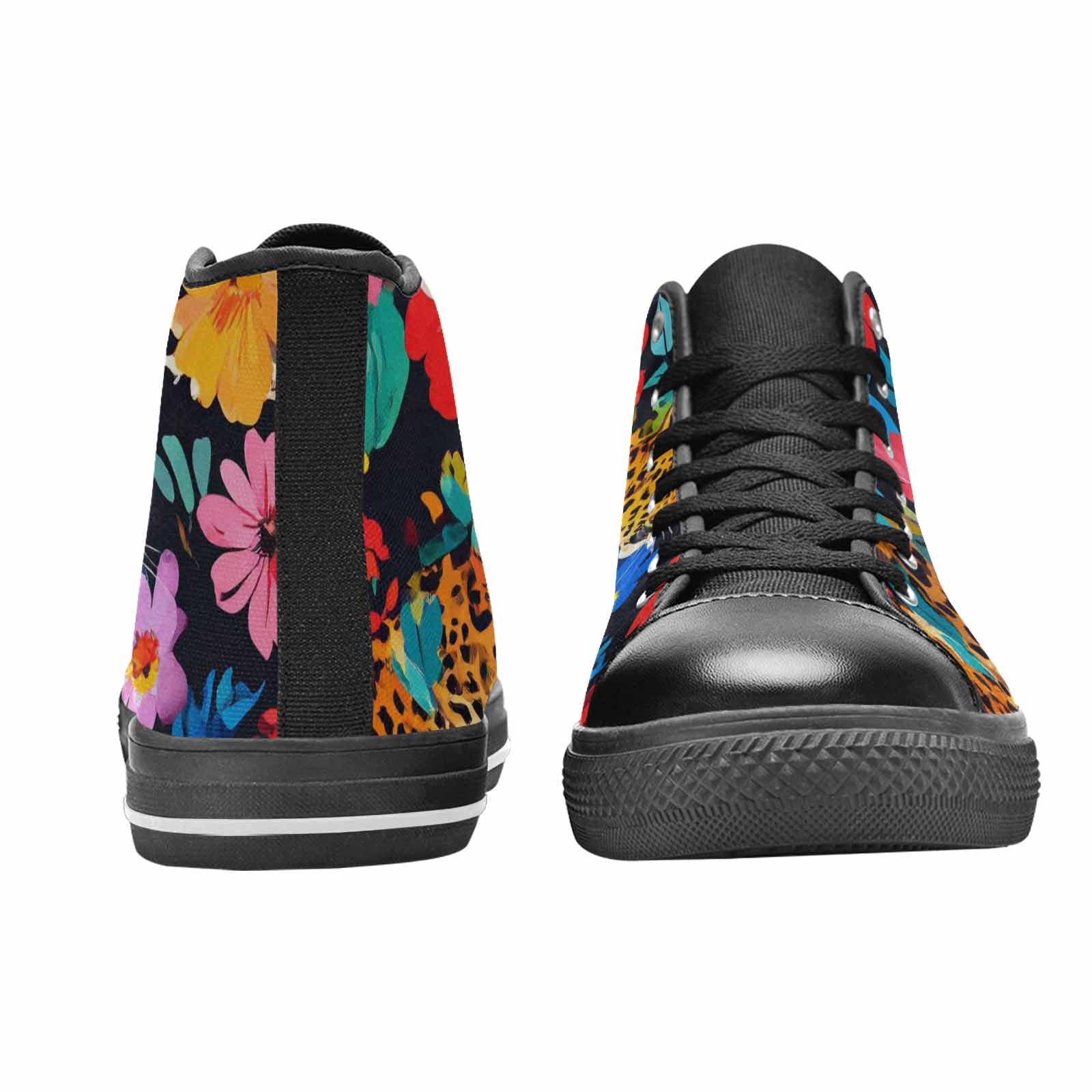 WOMEN'S Leopard Print Floral High Top Canvas Dark Academia Custom Shoes