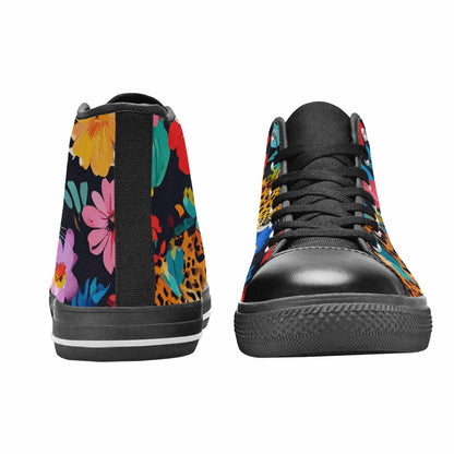 WOMEN'S Leopard Print Floral High Top Canvas Dark Academia Custom Shoes