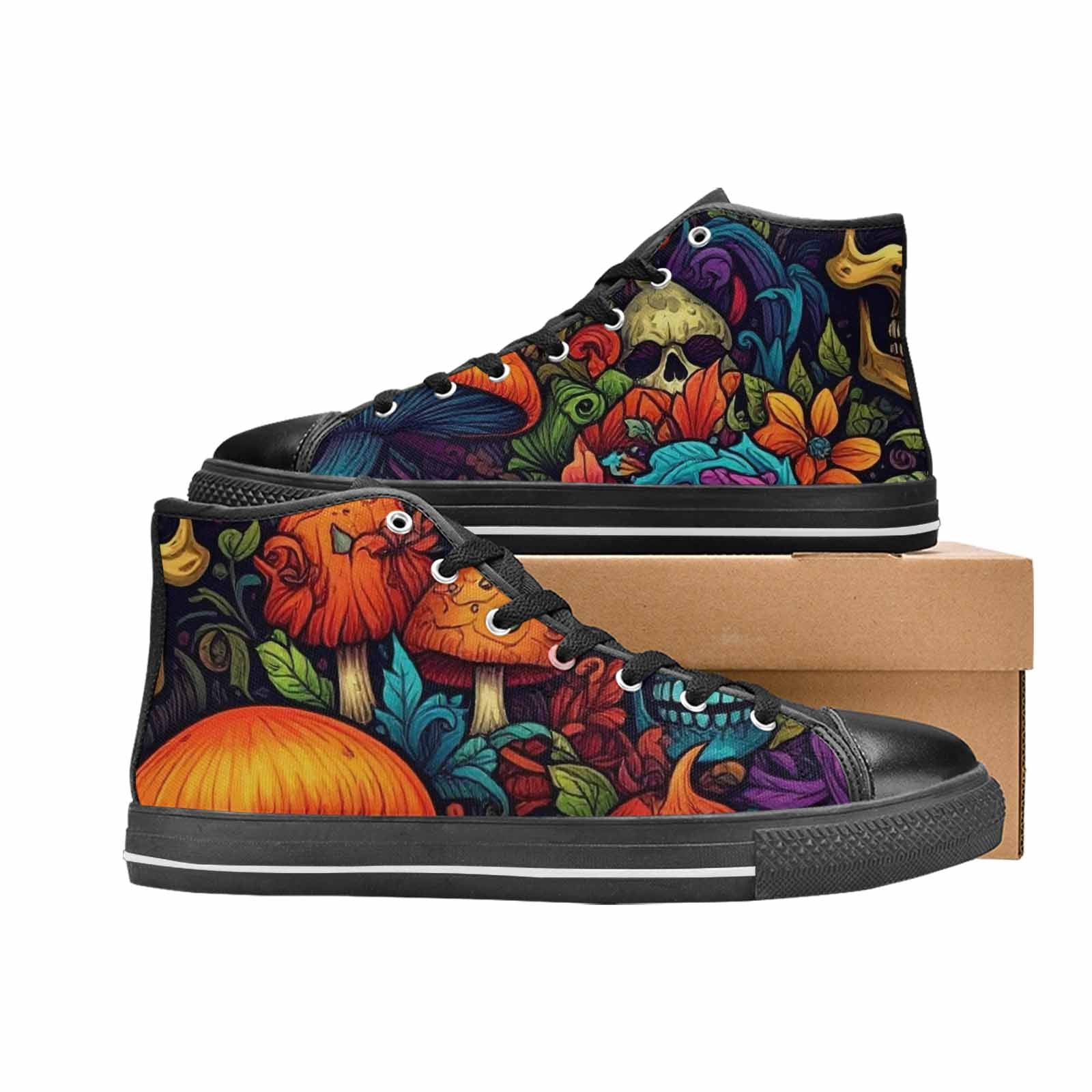 WOMEN'S Mushrooms And Skulls High Top Canvas Aesthetic Shoes