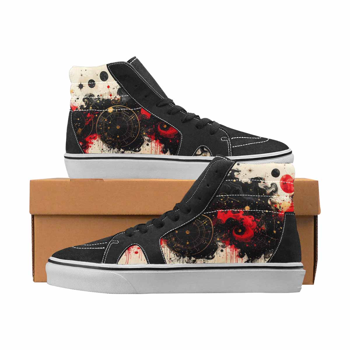 WOMEN'S Zodiac Black & Red Ink High Top Canvas Graphic Print Grunge Customized Sneakers