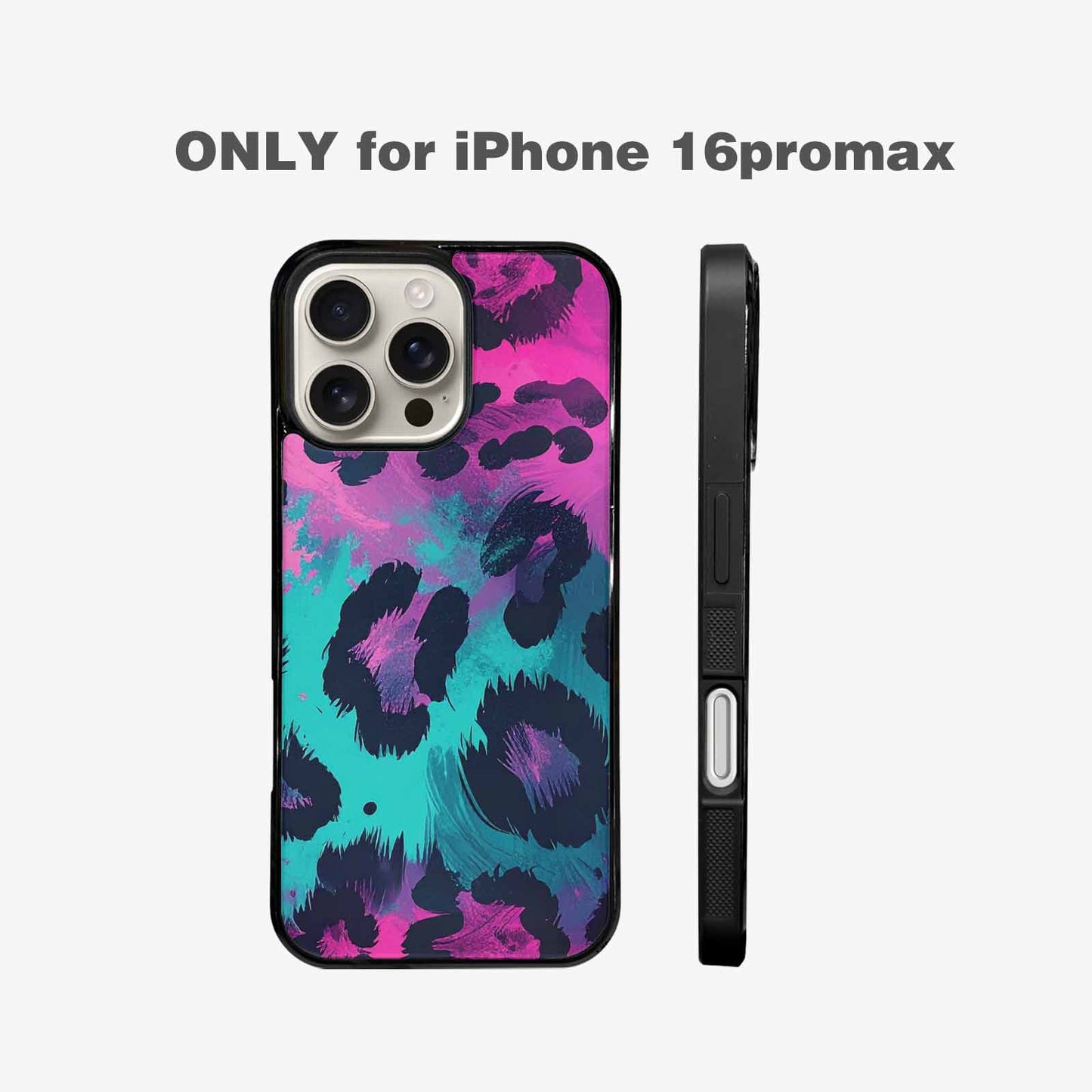 iPhone 16 Pro Max Case — Leopard Neon Pink Teal Airbrush, Custom Phone Case