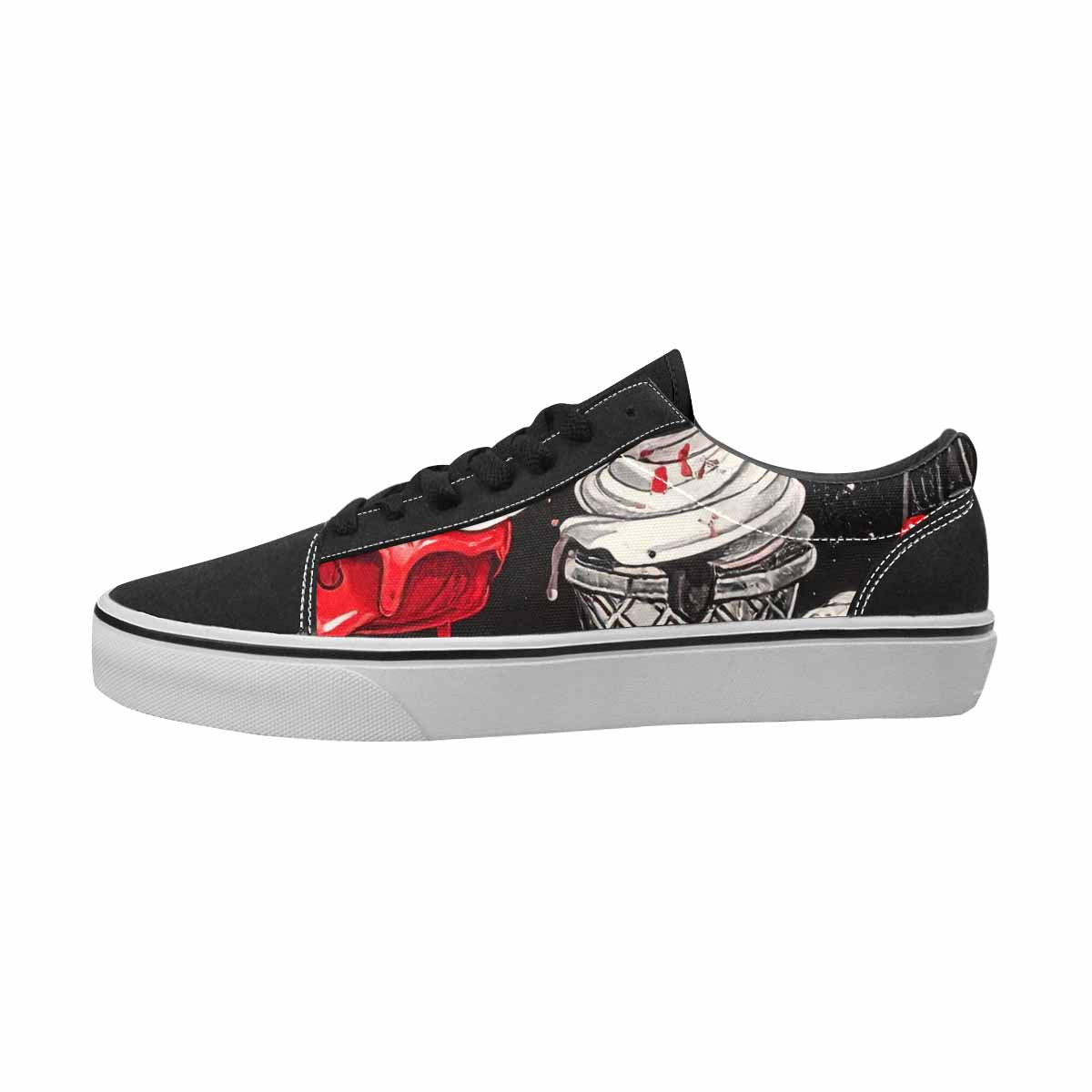 MEN'S Ice Cream Black & Red Ink Canvas Custom Design Wallpaper Art Custom Shoes