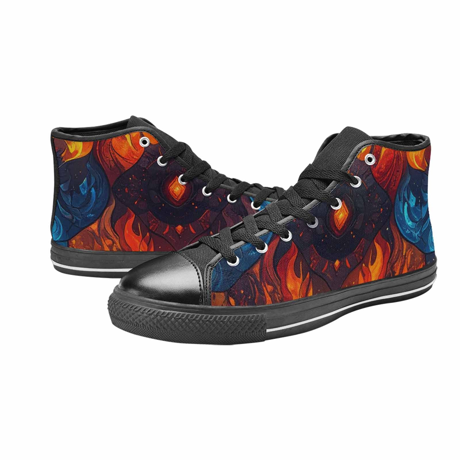 WOMEN'S Fire Flame High Top Canvas Grunge Shoes