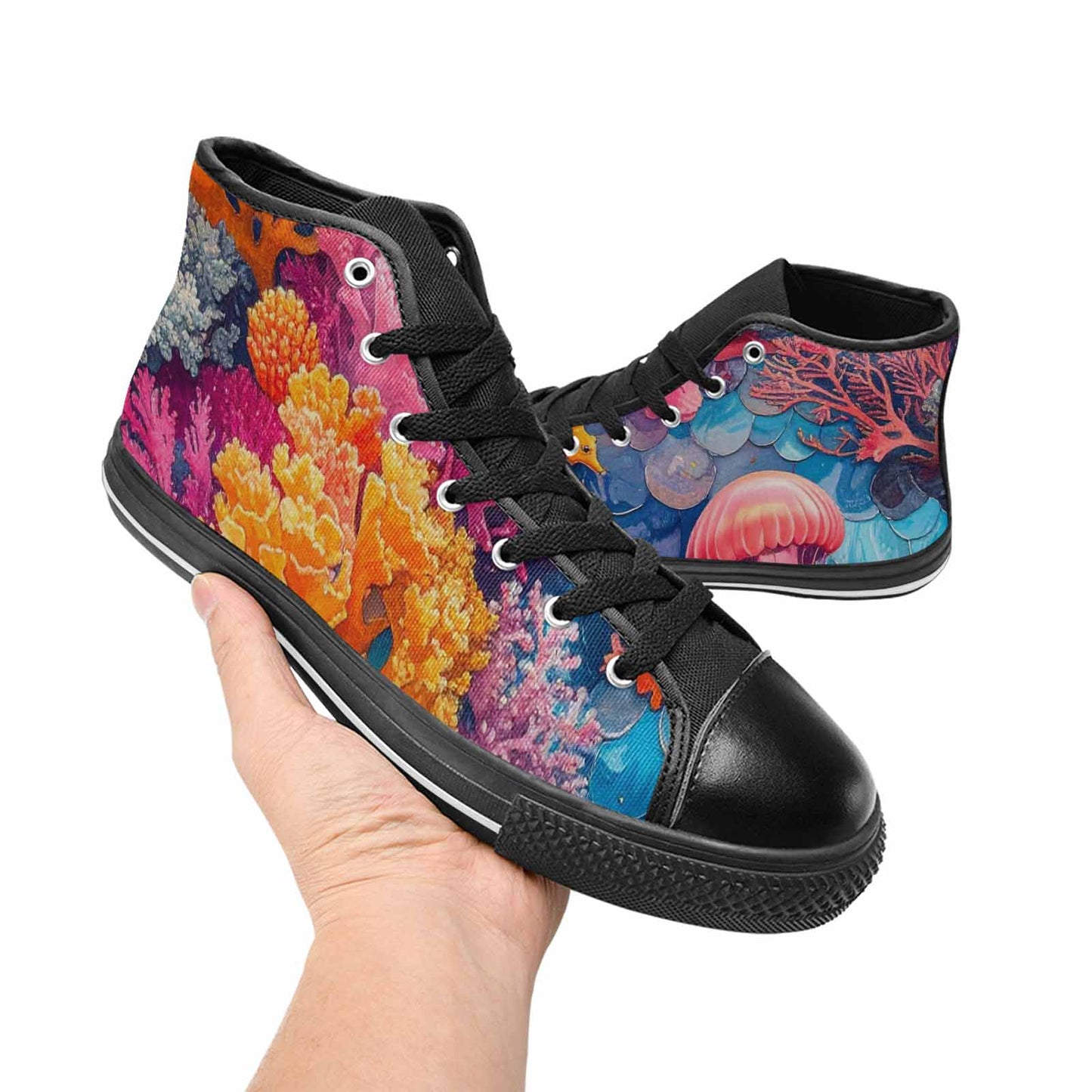 MEN'S Fish Scale Coral High Top Canvas Wallpaper Art Sneakers