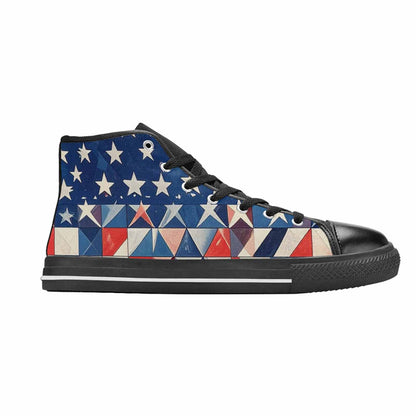 MEN'S American Flag Stars High Top Canvas Neon Fantasy Custom Shoes