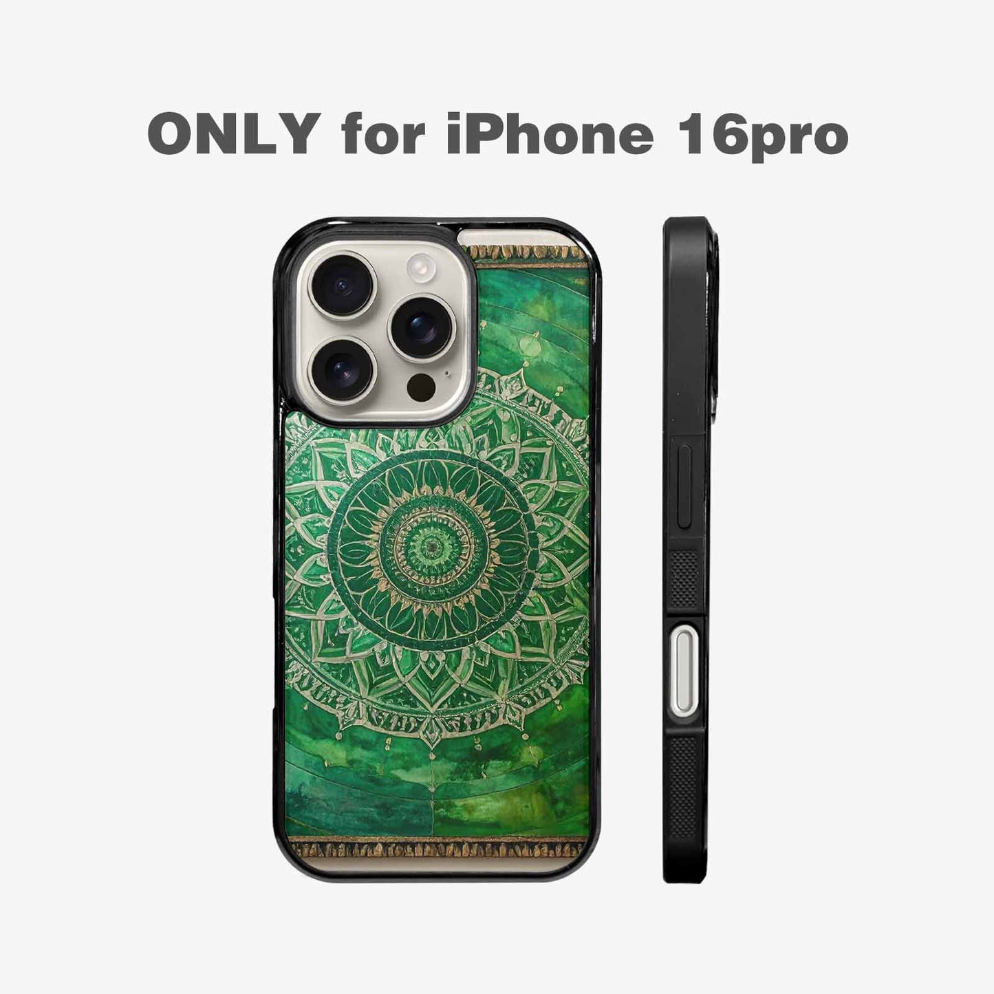 iPhone 16 Pro Case — Green Mandala Bohemian Print Edge To, Personalized Phone Case