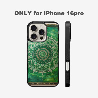 iPhone 16 Pro Case — Green Mandala Bohemian Print Edge To, Personalized Phone Case