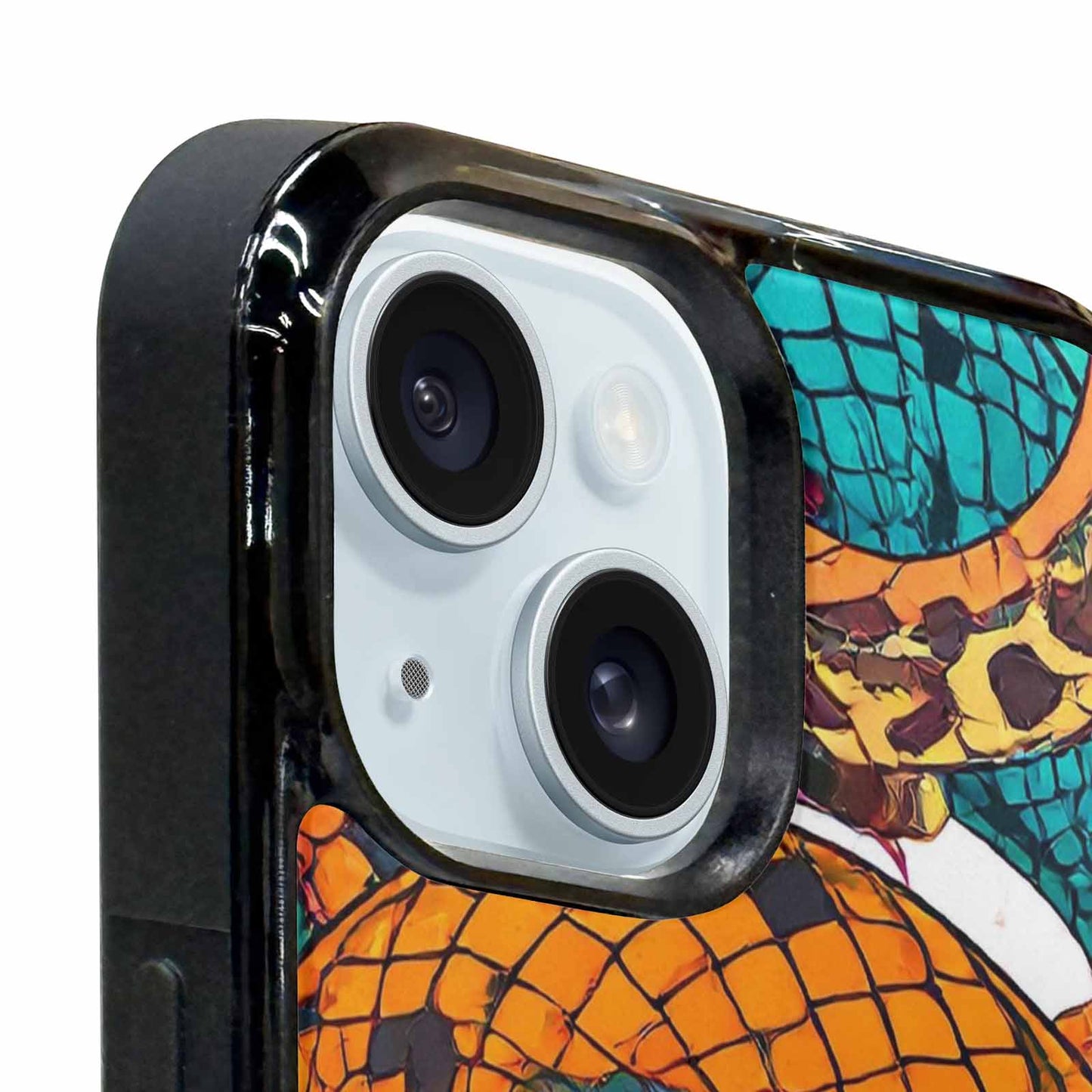 iPhone 15 Plus Case — Snake Print Skull, Original Design Phone Case