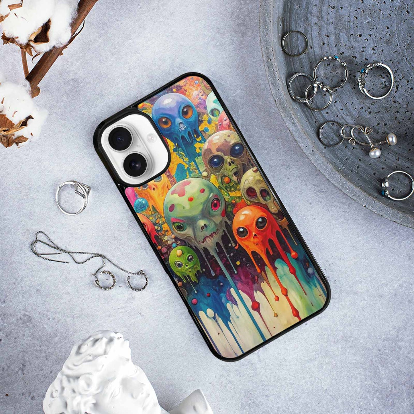iPhone 16 Plus Case — Aliens Camomelting Aliens Patt E6l, Unique Phone Case Design