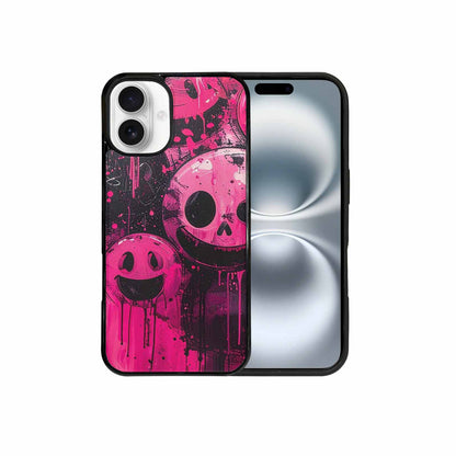 iPhone 16 Plus Case — Melting Moon Smiley Black Pink Ink, Custom Printed Phone Case