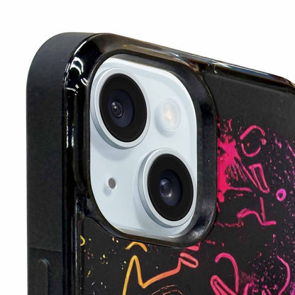 iPhone 15 Plus Case — Neon Glow Outline Icon Pattern Hundreds, Custom Print Case Cover