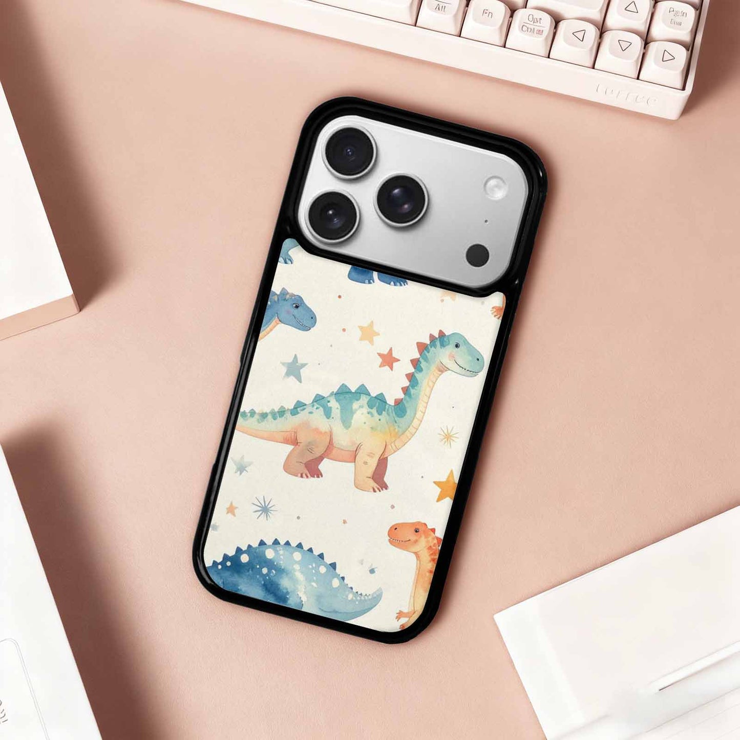 iPhone 17 Pro Case — Retro Dinosaurs Star Burst Galaxy Space, Custom Phone Case