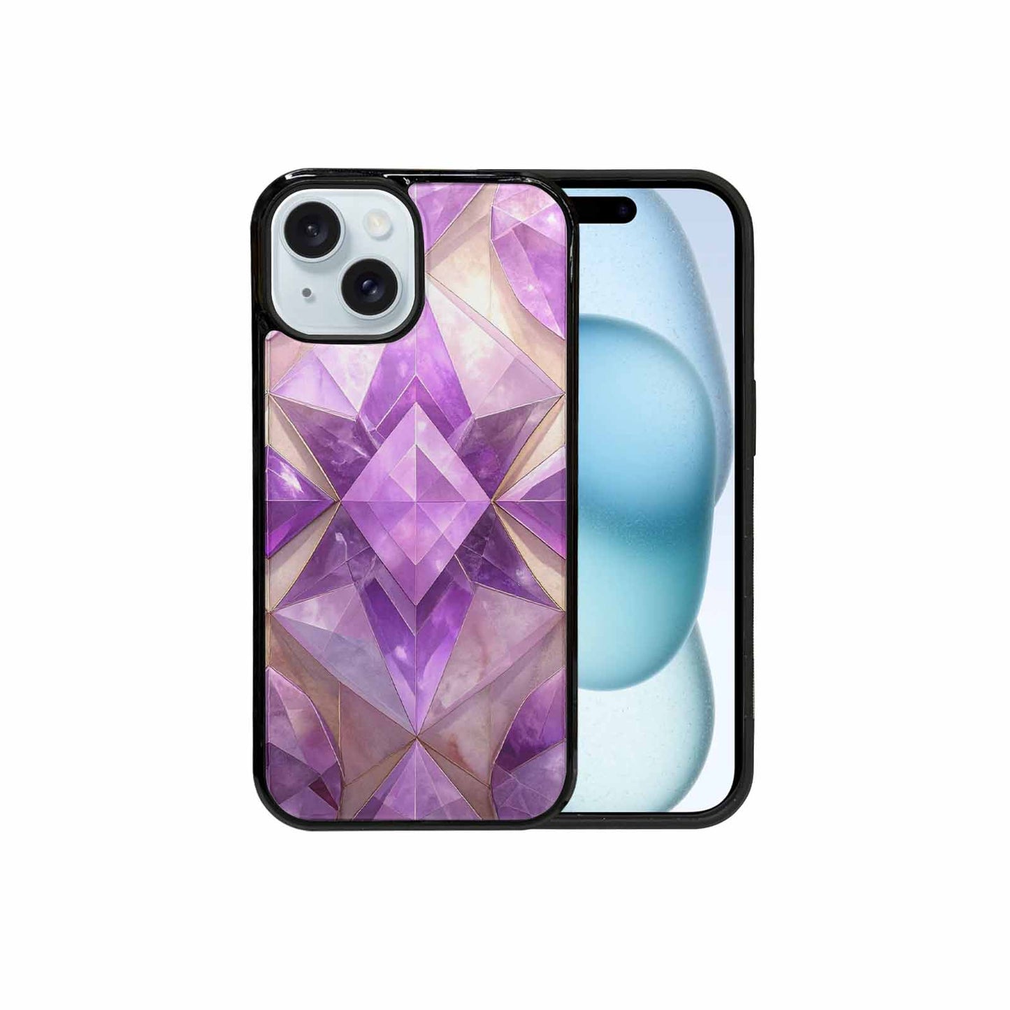 iPhone 15 Case — Amethyst Crystal Art Pattern, Custom Art Phone Cover