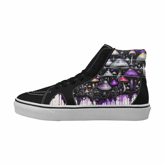 MEN'S Mushrooms Black & Purple Ink High Top Canvas Wearable Art Neon Fantasy Original Art Sneakers