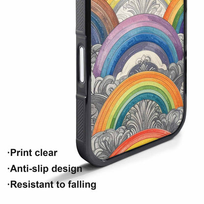 iPhone 17 Pro Case — Hand Drawn Damask Rainbow Original Art, Custom Printed Phone Case