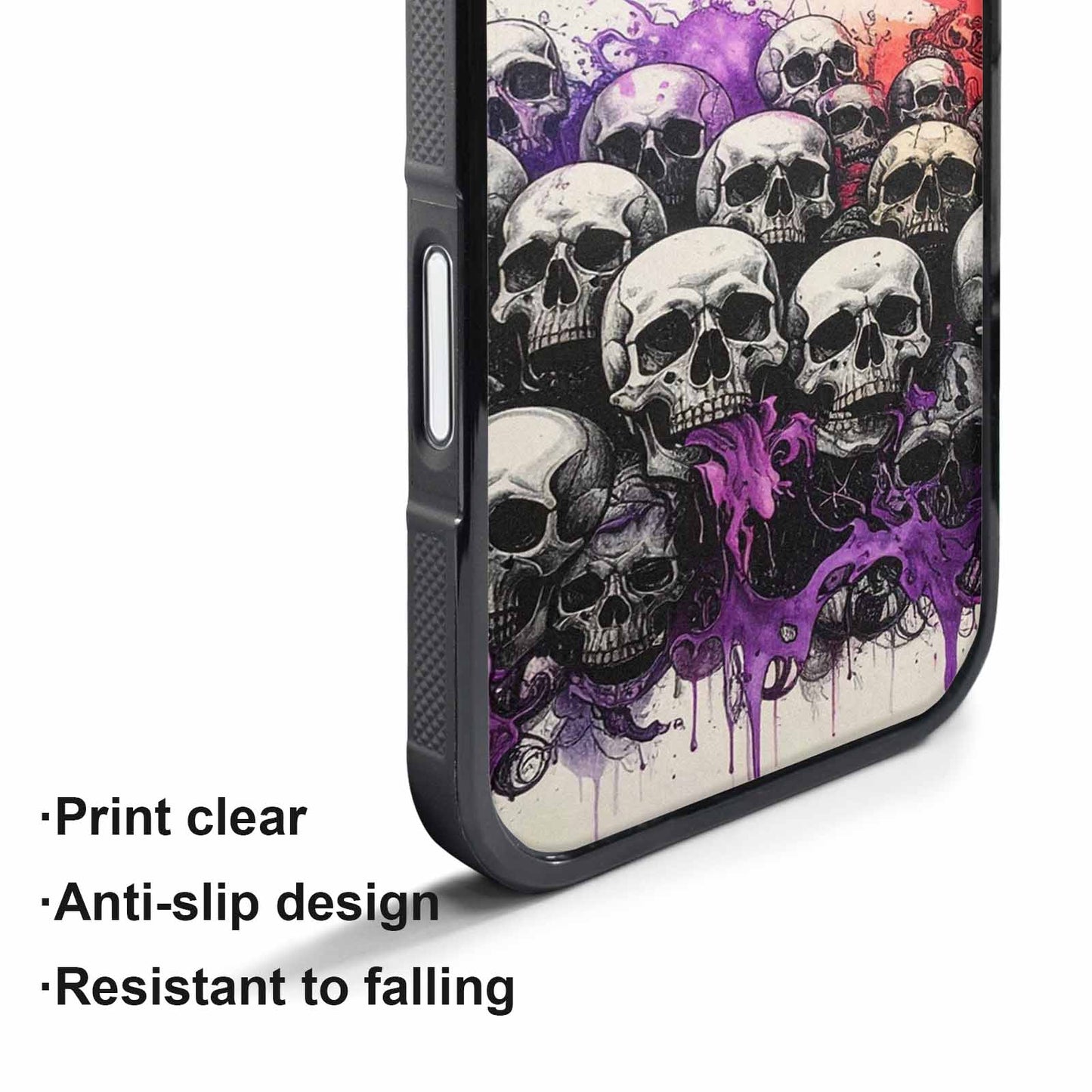 iPhone 17 Pro Max Case — Black &amp; Purple Ink Gothic Skulls, Original Design Phone Case