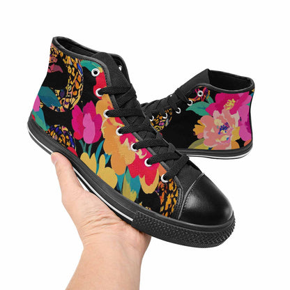 WOMEN'S Floral Snake Print High Top Canvas Surreal Custom Sneakers