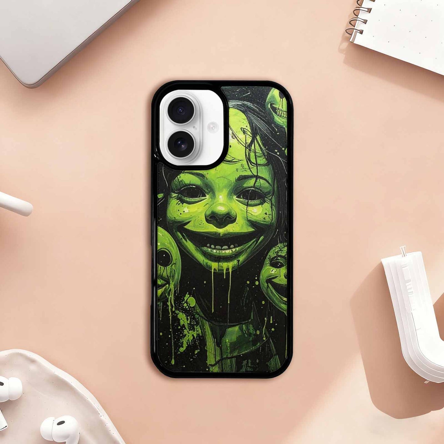 iPhone 17 Case — Black &amp; Green Ink Original Art, Custom Printed Phone Case