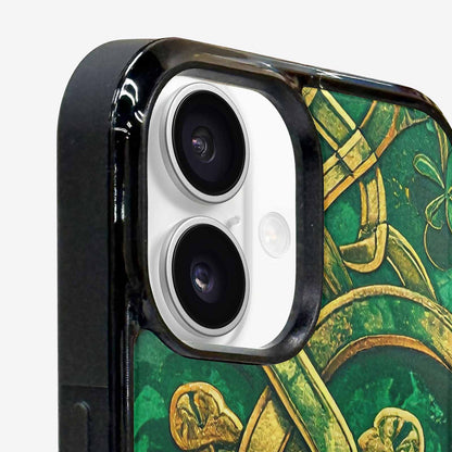 iPhone 16 Case — Irish Celtic Knot Pattern Shamrocks Seamless, Custom Made Phone Cover