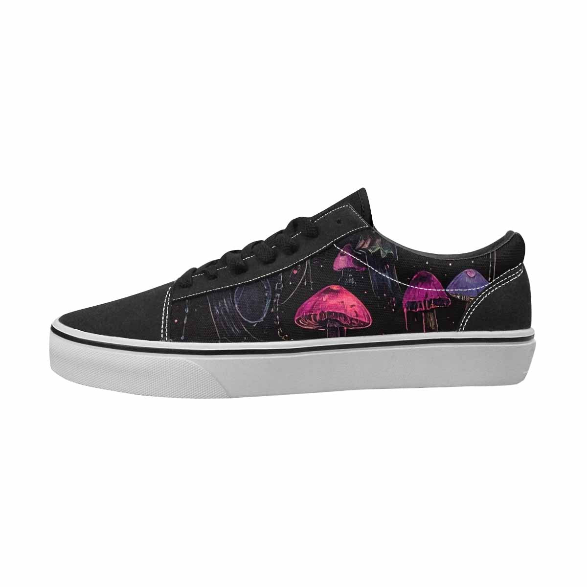 MEN'S Mushrooms Black & Pink Ink Canvas Wearable Art Dreamcore Custom Canvas Shoes