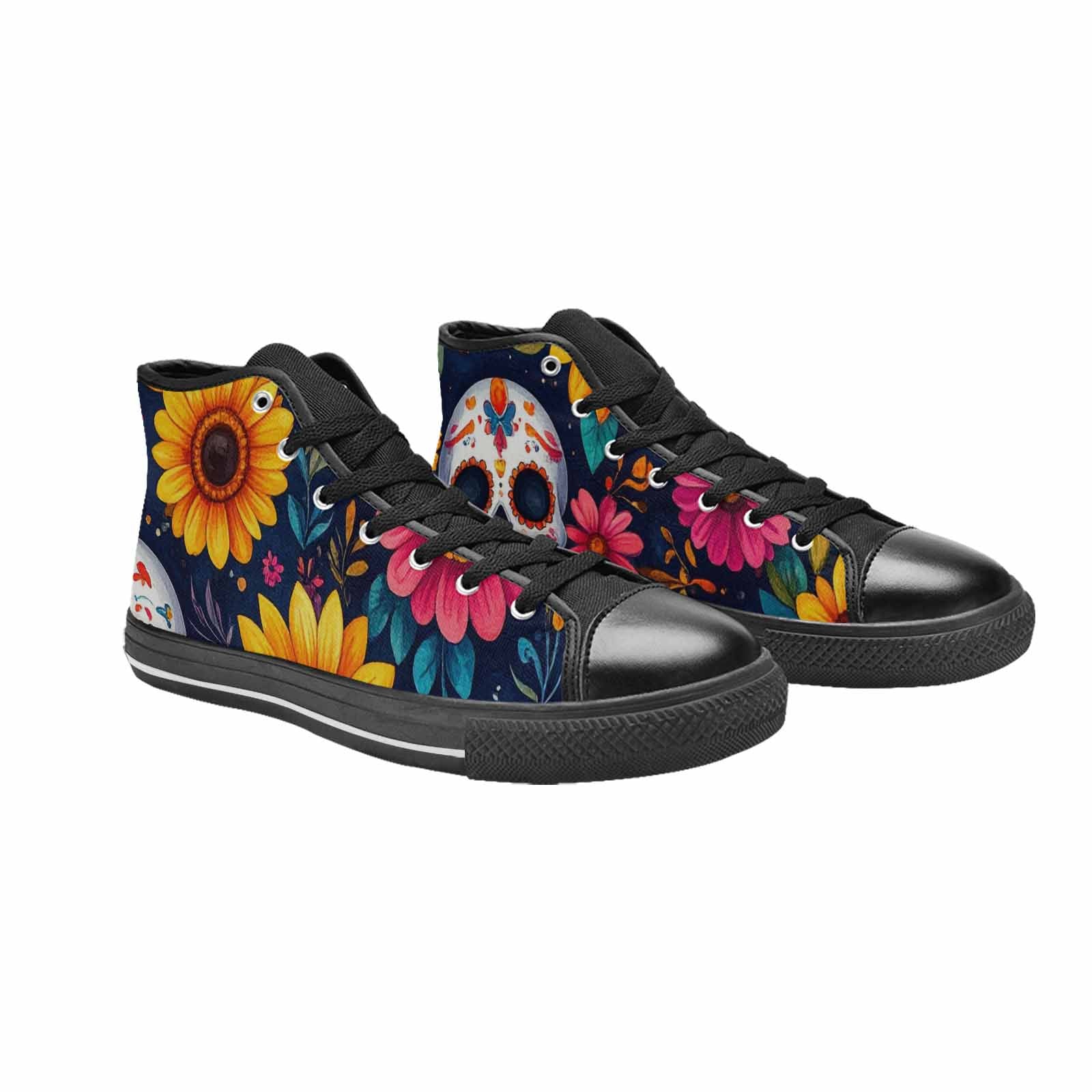 MEN'S Sunflower Skulls Print High Top Canvas Vibrant Chaos Sneakers