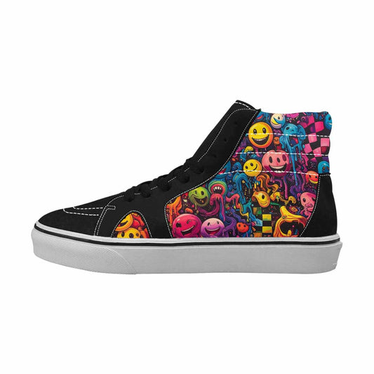 MEN'S Yellow Smiley Face High Top Canvas Grunge Sneakers
