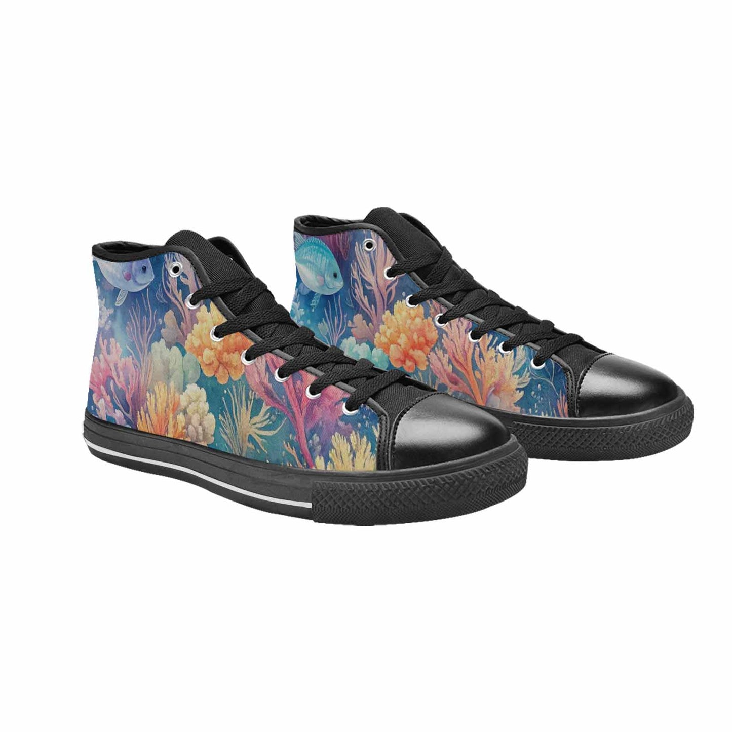 WOMEN'S Fish Scale Coral High Top Canvas Vibrant Chaos Shoes