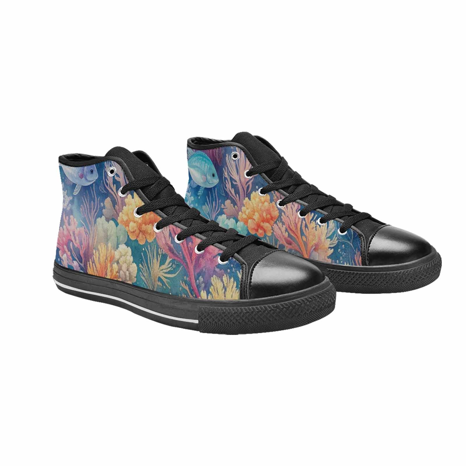 WOMEN'S Fish Scale Coral High Top Canvas Vibrant Chaos Shoes