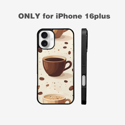 iPhone 16 Plus Case — Coffee Cup And Bean Pattern Seamless, Custom Printed Phone Case