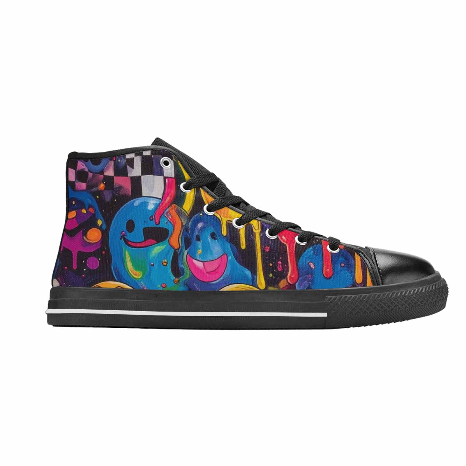 MEN'S Yellow Smiley Face High Top Canvas Aesthetic Custom Sneakers