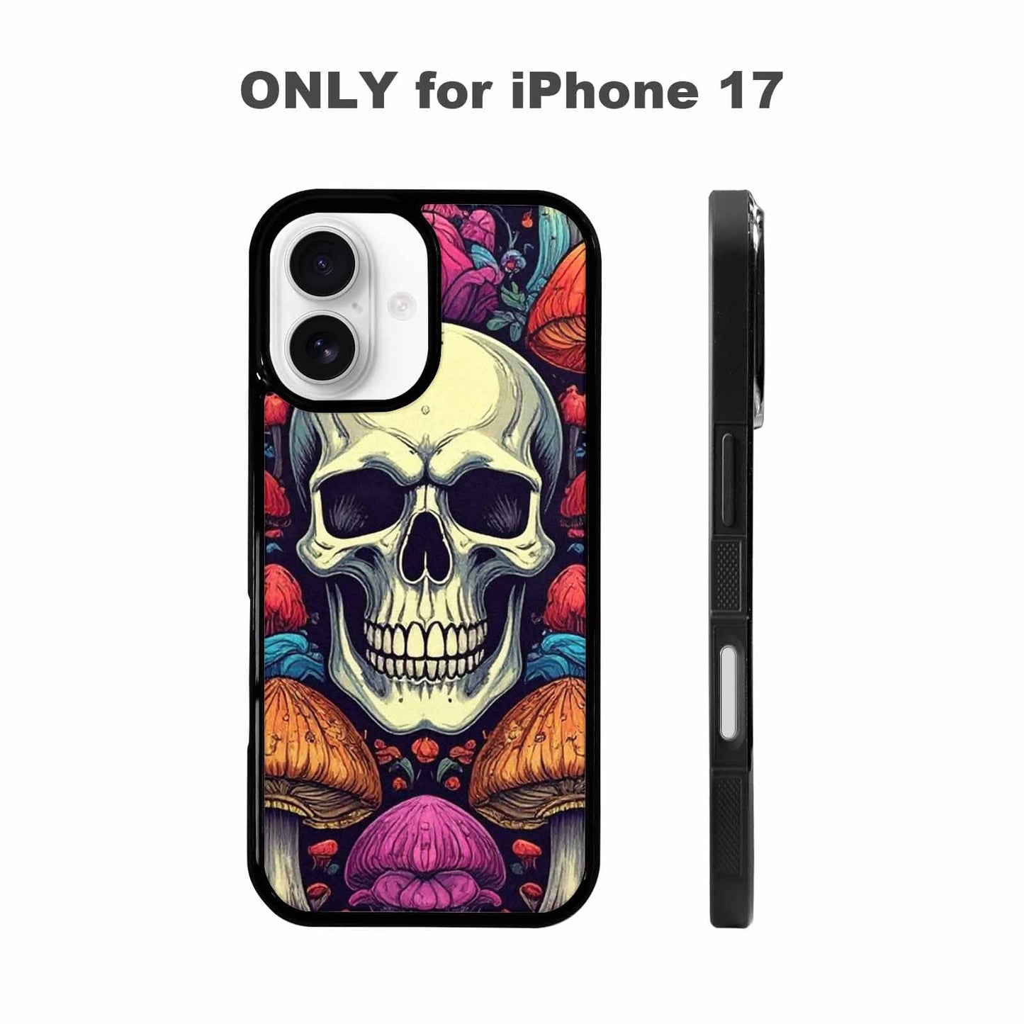 iPhone 17 Case — Mushroom Skull Art Seamless Gothic Skulls, Custom Printed Phone Case
