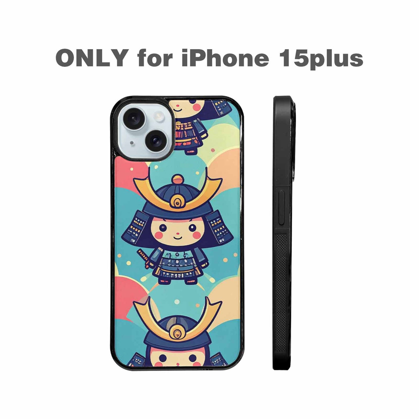 iPhone 15 Plus Case — Samurai Cartoon Art Repeat Pattern, Personalized Phone Case