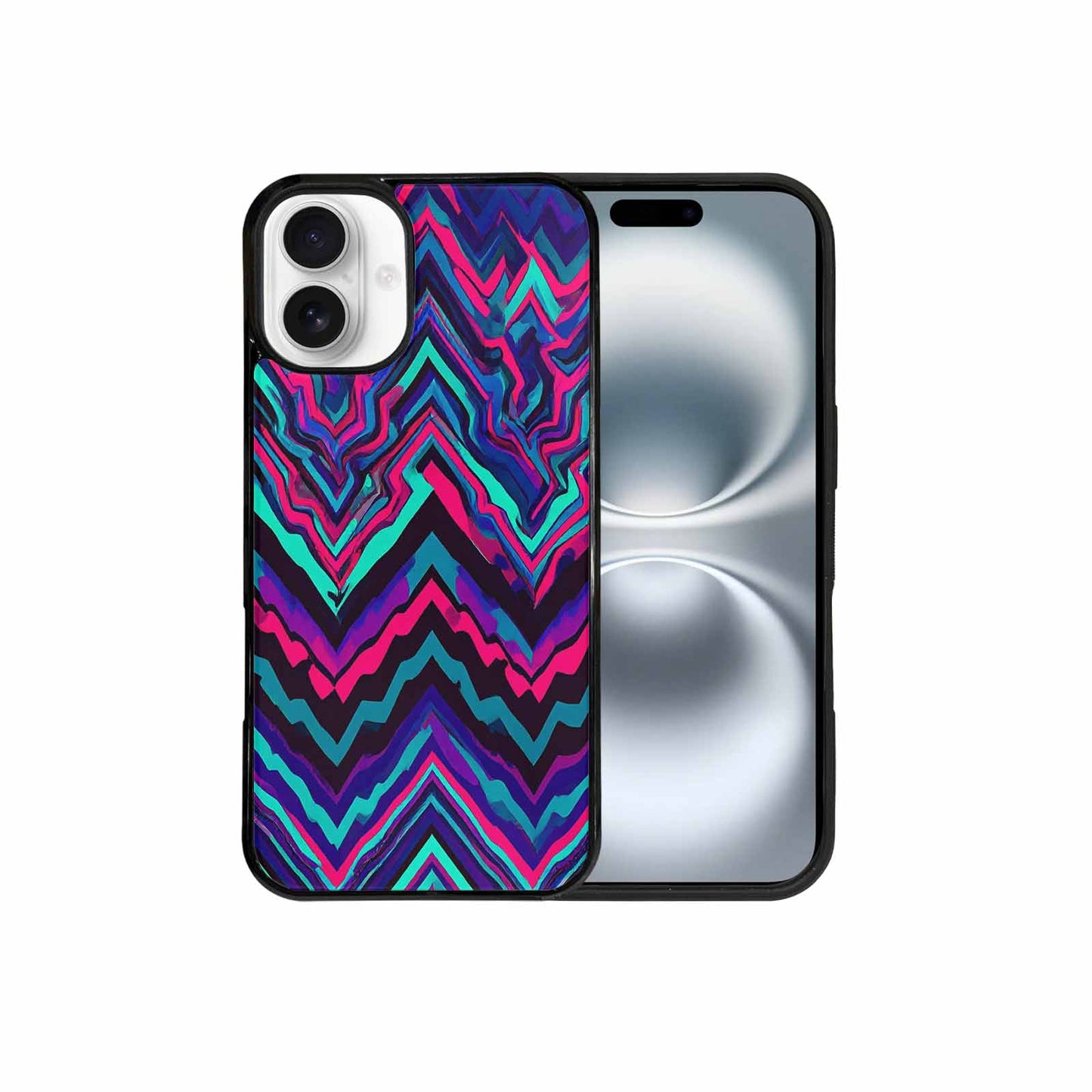 iPhone 16 Plus Case — Psychedelic Chevron Vortex, Custom Phone Case