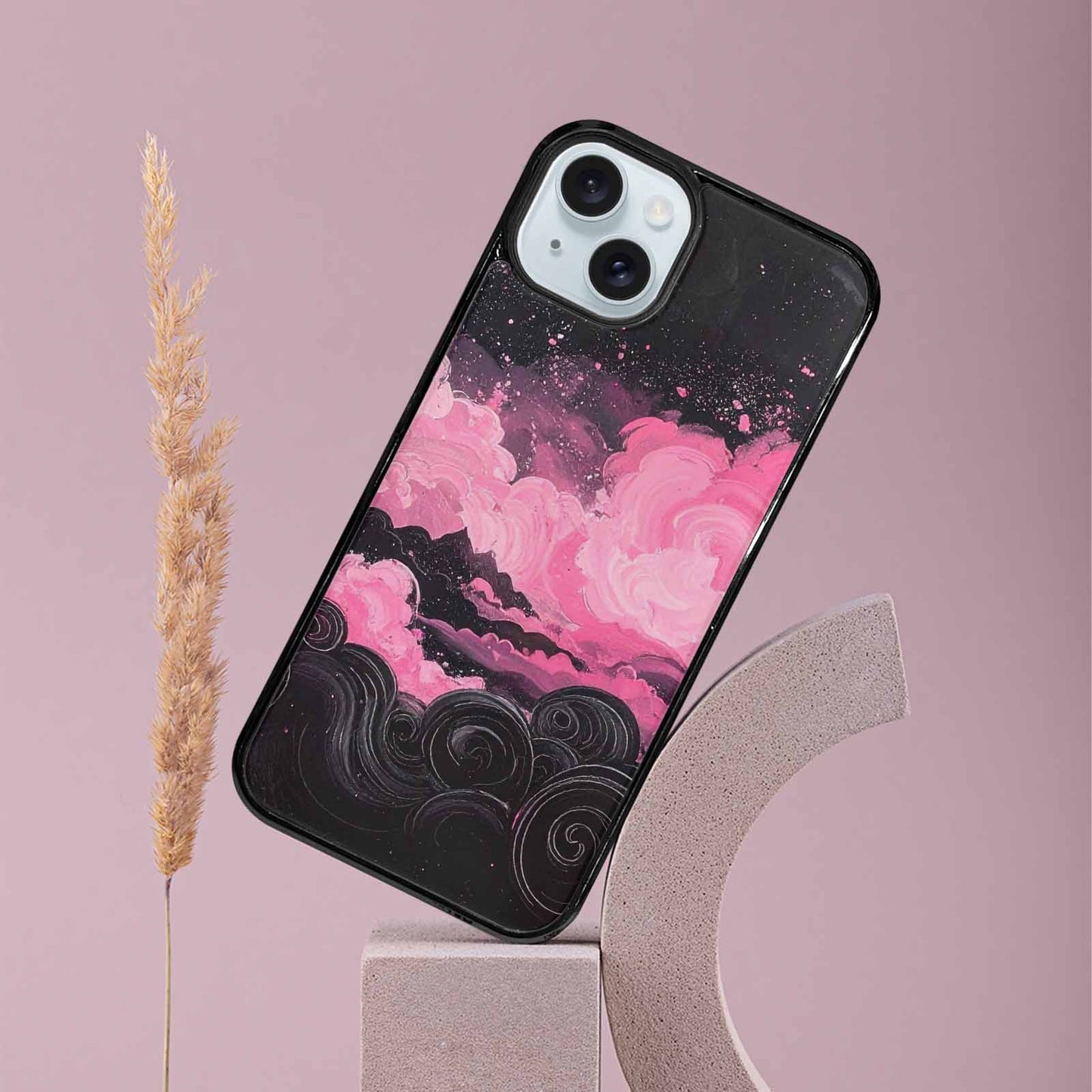 iPhone 15 Plus Case — Van Gogh Swirl Black Pink Ink, Custom Print Case Cover