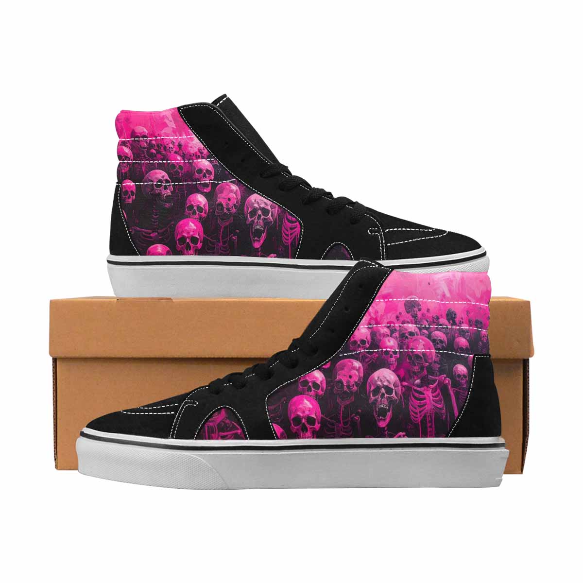 MEN'S Skulls Neon Pink Glow High Top Canvas Original Design Wallpaper Art Custom Printed Shoes