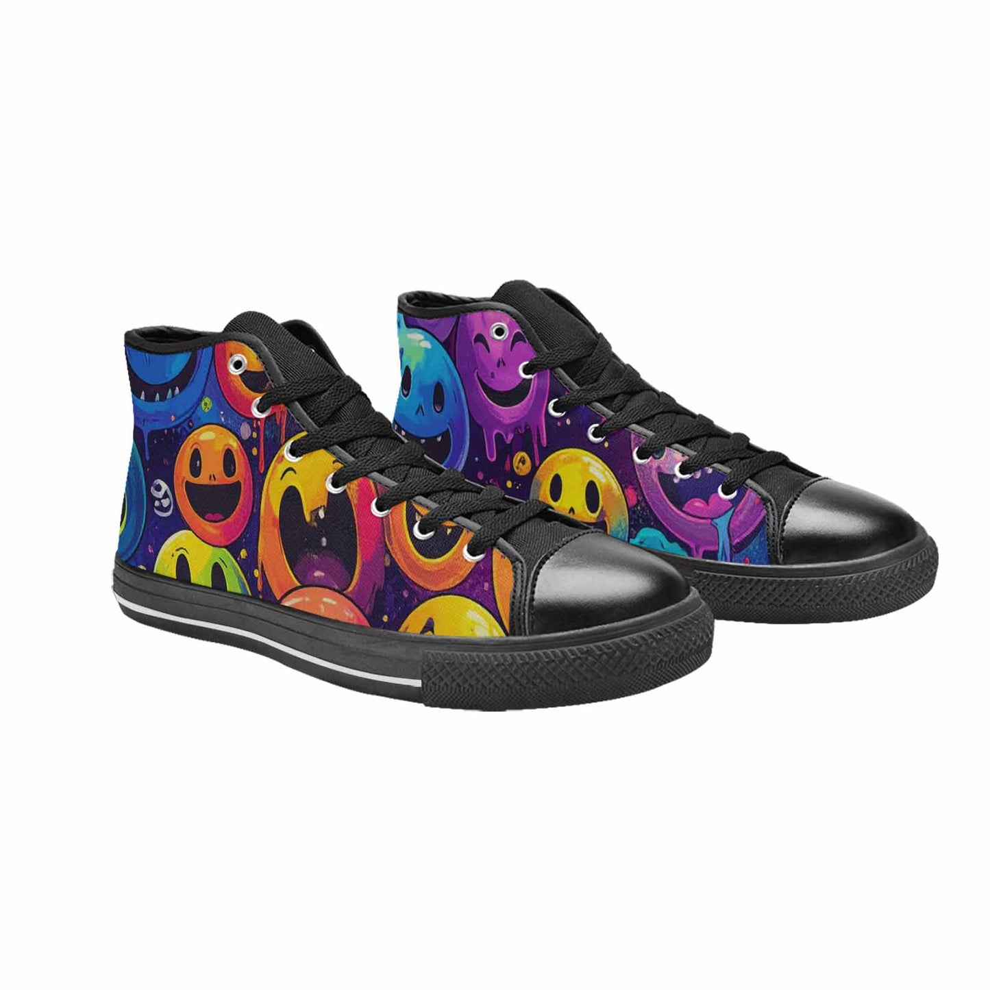 MEN'S Yellow Smiley Face High Top Canvas Wallpaper Art Custom Sneakers
