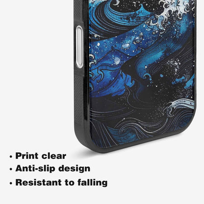 iPhone 16 Case — Nautical Wave Black Blue Ink Wave, Custom Phone Case