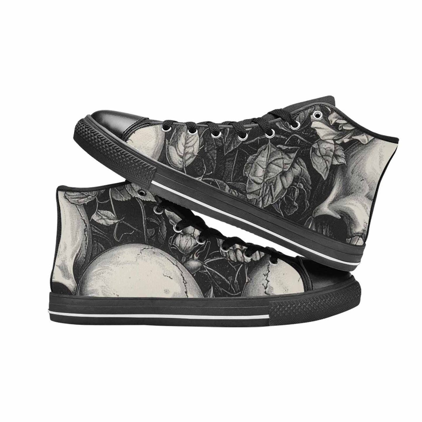WOMEN'S Skulls Roses Pen Ink High Top Canvas Grunge Custom Shoes