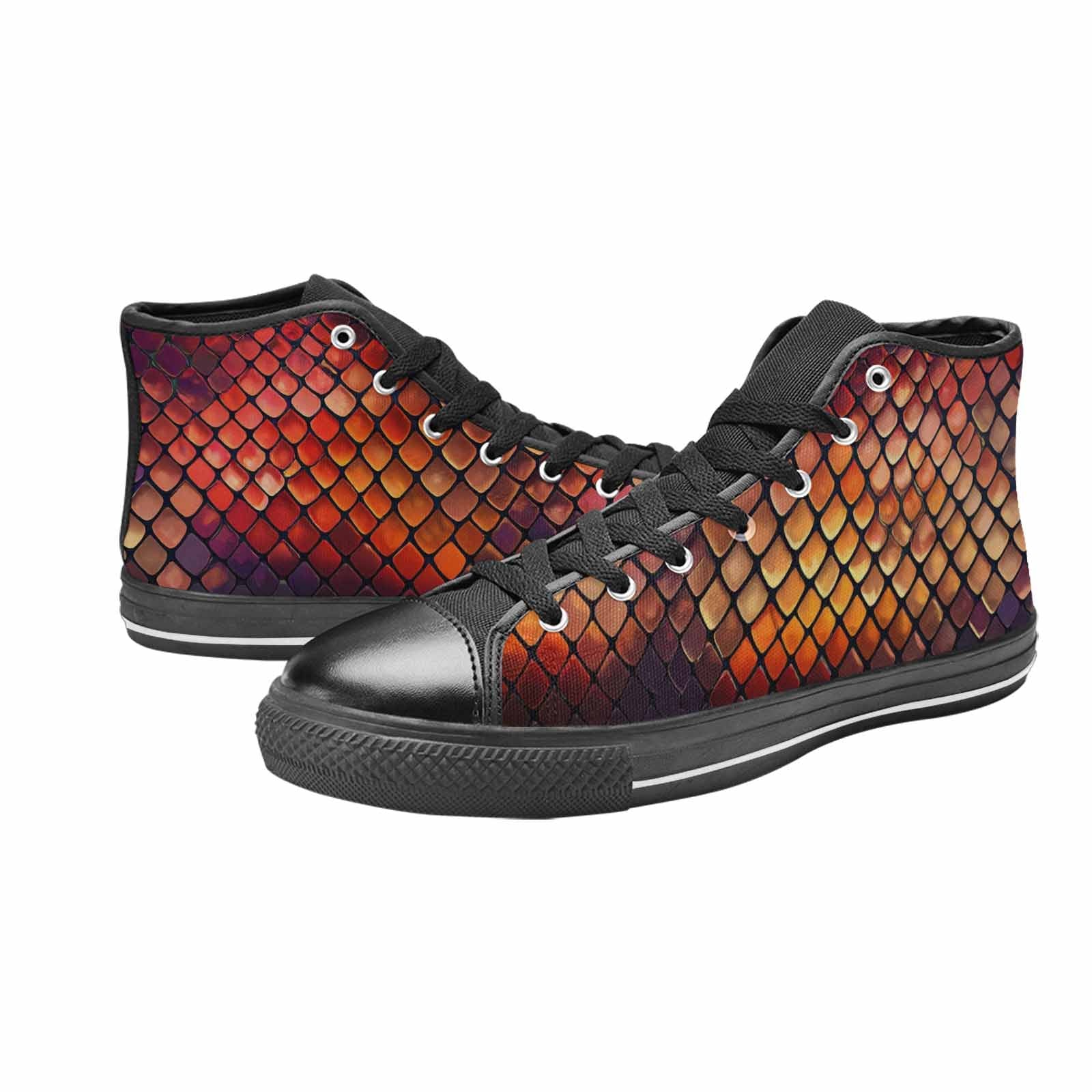 WOMEN'S Dark Snake Print High Top Canvas Vibrant Chaos Shoes
